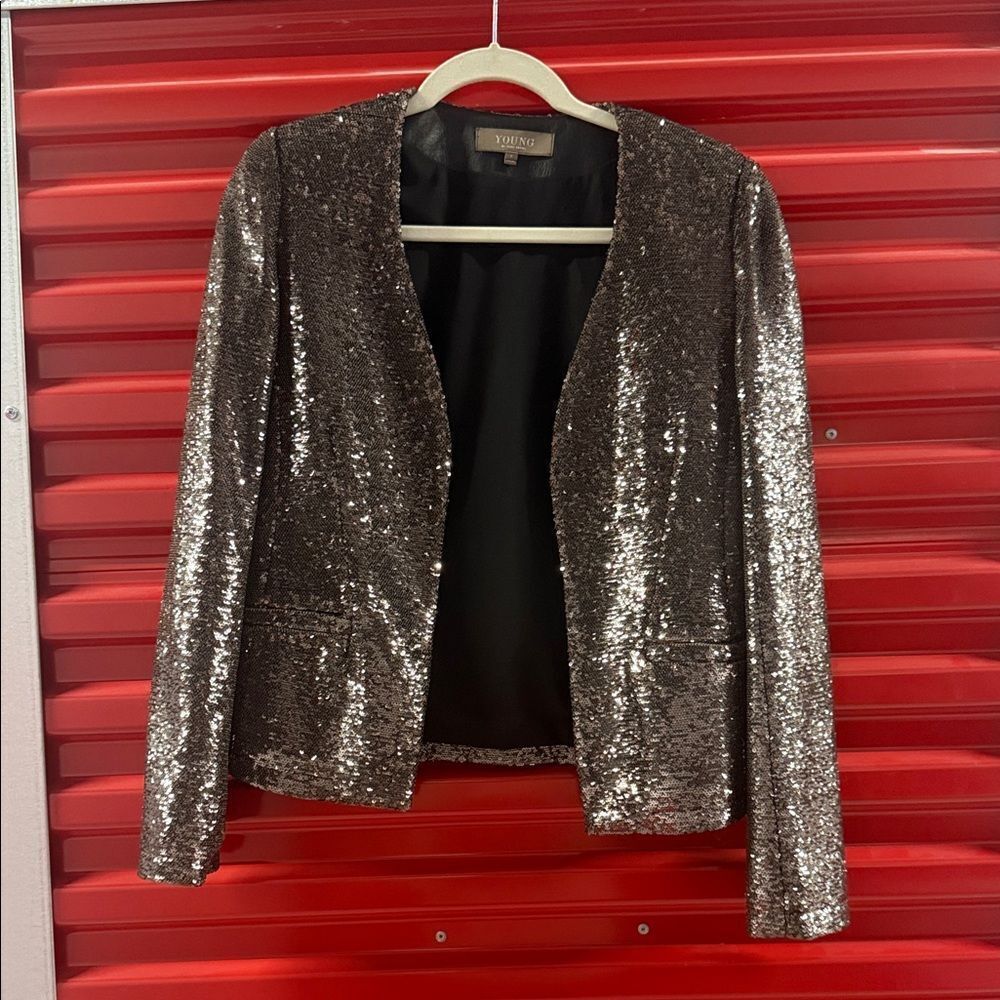Black Sequin Women's Jacket YOUNG by Yoyo Yueng - NWOT Long Sleeve Lightweight